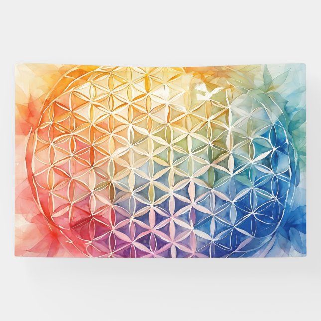 Banderoles Fleur de vie - Peinture aquarelle (Horizontal)