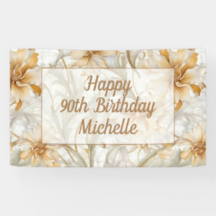 Banderoles Fleur dorée Joyeux 90e Anniversaire
