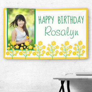 Banderoles Fleur Jaune Bonne Photo Anniversaire