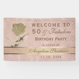 Banderoles Fleur pailletée or rose pour 50e anniversaire