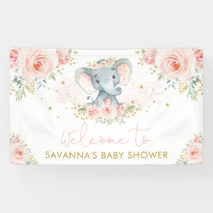 Banderoles Fleur rose Flush Elephant Baby Girl Bienvenue