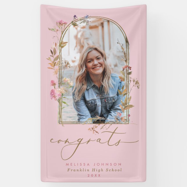 Banderoles Fleur sauvage Arch Blush Photo Graduation Party (Vertical)