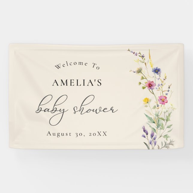 Banderoles Fleur sauvage Beige Printemps Baby shower Floral B (Horizontal)