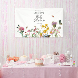 Banderoles Fleur sauvage d'aquarelle Insectes Baby shower flo