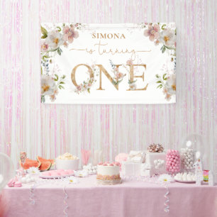 Banderoles Fleur sauvage premier anniversaire Wild One rose r