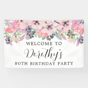 Banderoles Fleur sauvage rose violet 80e anniversaire Bienven