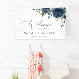 Banderoles Fleurs bleues de la Marine, Verdure, Boho, Mariage