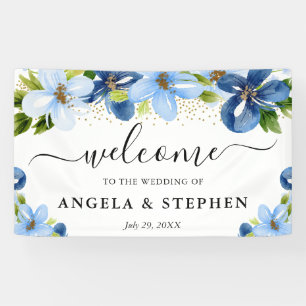 Banderoles Fleurs Bleues et Nuit de Noces de Mariage Bienvenu