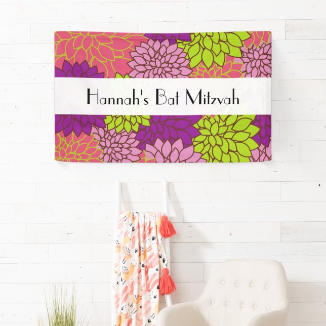 Banderoles Fleurs Dahlia, Fleurs Colorées, Bat mitzvah (En situation)
