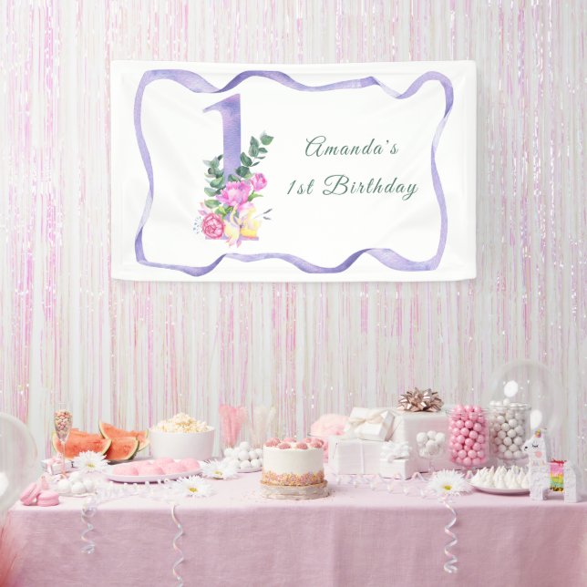 Banderoles Fleurs d'aquarelle 1er anniversaire (Fête)