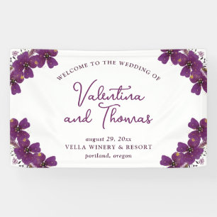 Banderoles Fleurs d'aquarelle violette Mariage d'accueil