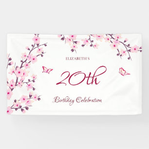 Banderoles Fleurs de cerisier papillon rose blanc