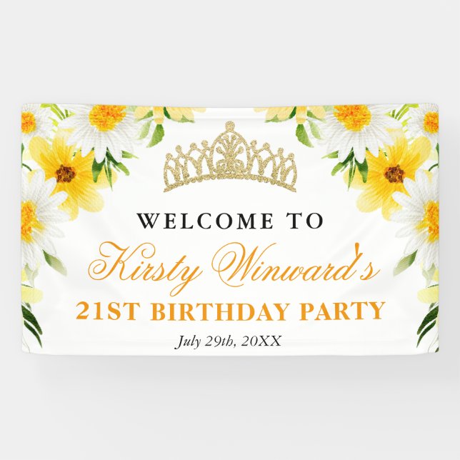 Banderoles Fleurs de marguerites Bienvenue fête d'anniversair (Horizontal)