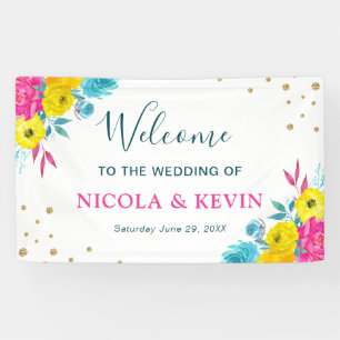 Banderoles Fleurs de mariage d'été lumineuses à l'aquarelle B