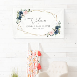 Banderoles Fleurs de marine, Fleurs roses, Baby shower Bienve