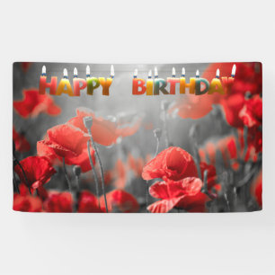 Banderoles Fleurs de pavot rouge et jolies bougies d'annivers