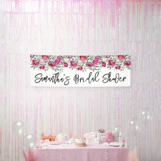 Banderoles Fleurs de Pivoines en aquarelle rose vif pour la d (Fête)