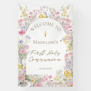 Banderoles fleurs de prairie Bienvenue première communion