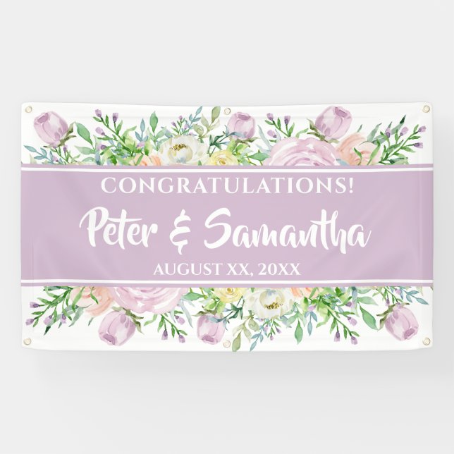 Banderoles Fleurs d'été Félicitations Mariages (Horizontal)