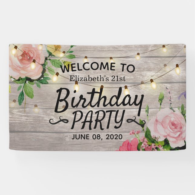 Banderoles Fleurs Fête Anniversaire Bois Chaîne Lumières Bien (Horizontal)