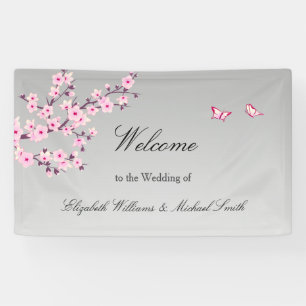 Banderoles Fleurs florales de cerisier rose gris Mariage