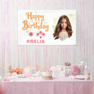 Banderoles Fleurs Florales Joyeux Anniversaire Handlettering 