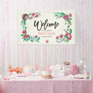 Banderoles Fleurs folles gaies turquoise et orange