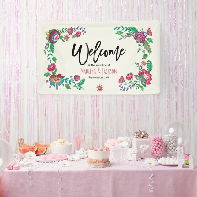 Banderoles Fleurs folles gaies turquoise et orange (Fête)