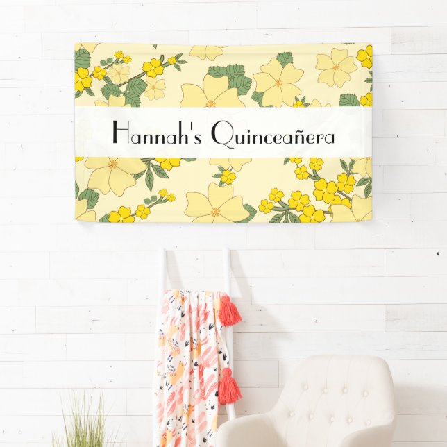Banderoles Fleurs Jaunes, Motif Floral, Quinceanera (En situation)
