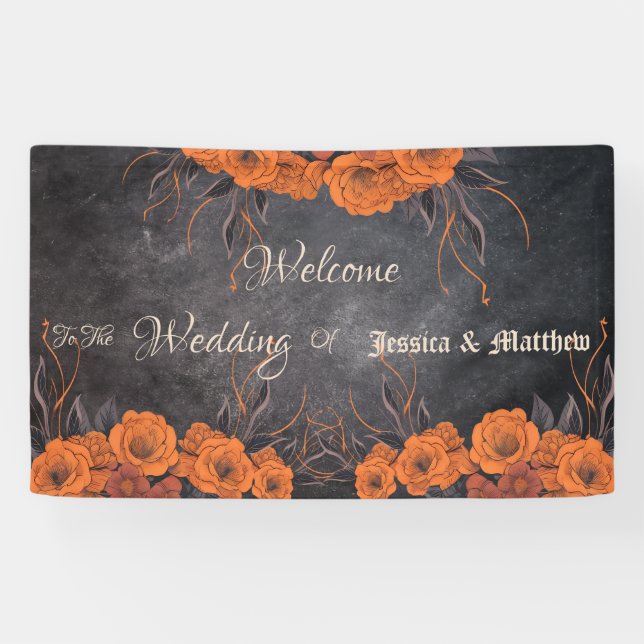 Banderoles Fleurs orange Mariage élégant (Horizontal)