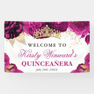 Banderoles Fleurs rose et or aquarelle pour Quinceanera
