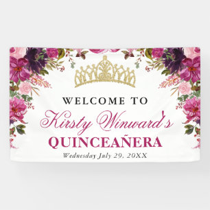 Banderoles Fleurs roses à l'aquarelle pour Quinceañera