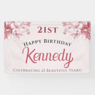 Banderoles Fleurs roses élégantes personnalisées pour 21 ans 