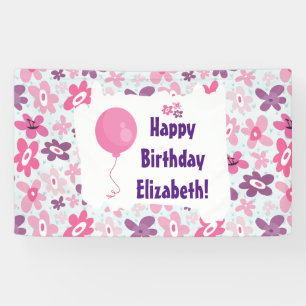 Banderoles Fleurs roses et Coeurs Bleus mignon anniversaire