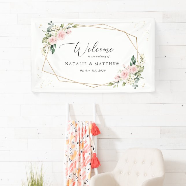 Banderoles Fleurs roses, Fleurs blanches, Boho, Accueil Maria (En situation)