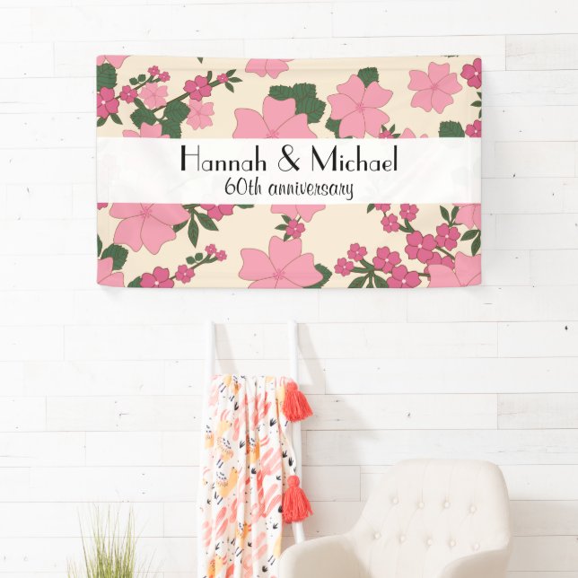 Banderoles Fleurs roses, Motif Floral, Anniversaire (En situation)