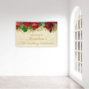 Banderoles Fleurs Roses Rouges Vintage pour Anniversaire Fémi