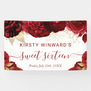 Banderoles Fleurs rouges et or aquarelle Sweet 16