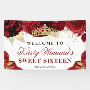 Banderoles Fleurs rouges et or aquarelle Sweet 16