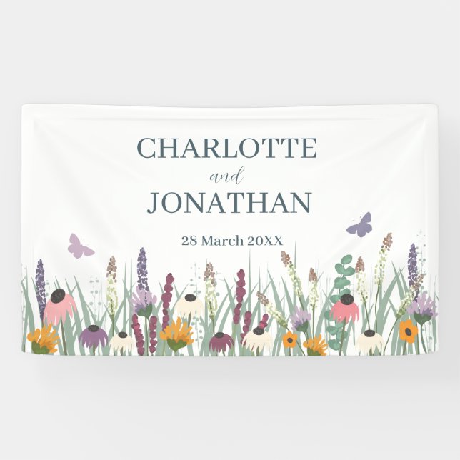 Banderoles Fleurs sauvages et papillons Mariages (Horizontal)
