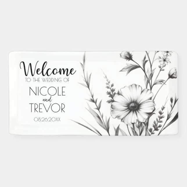 Banderoles Fleurs Sauvages Noir & Blanc Audacieux (Horizontal)