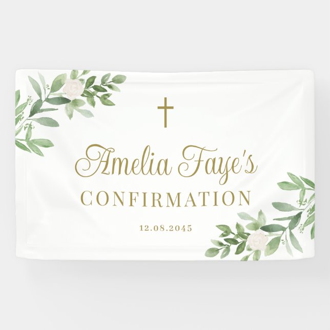 Banderoles Fleurs vertes et blanches Confirmation Bienvenue (Horizontal)