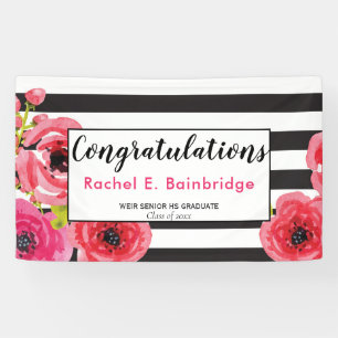 Banderoles Floral Aquarelle Roses & Stripes Grad Party