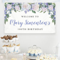 Floral bleu rustique et blanc 100e anniversaire