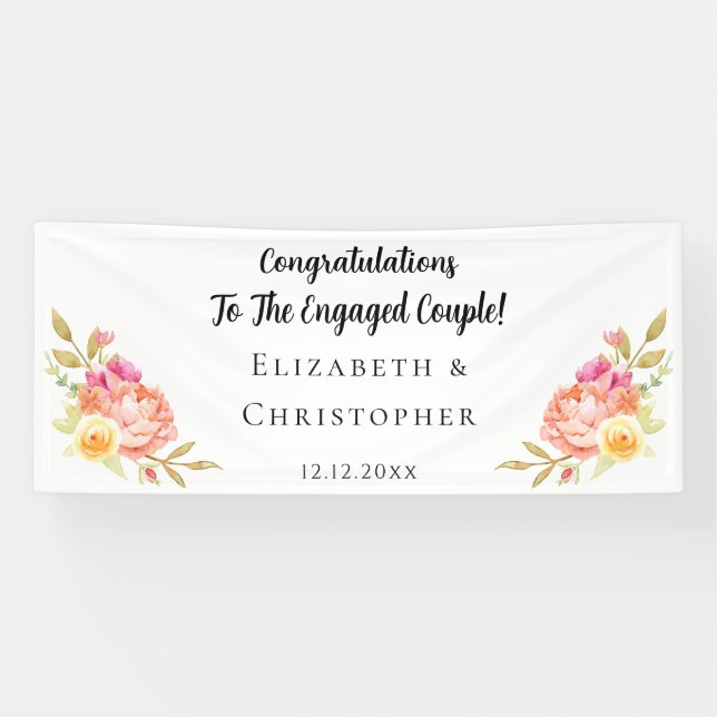 Banderoles Floral Congratulations Engagement Party (Horizontal)