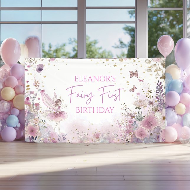 Banderoles Floral Fairy First Birthday Personalised Party (Créateur téléchargé)