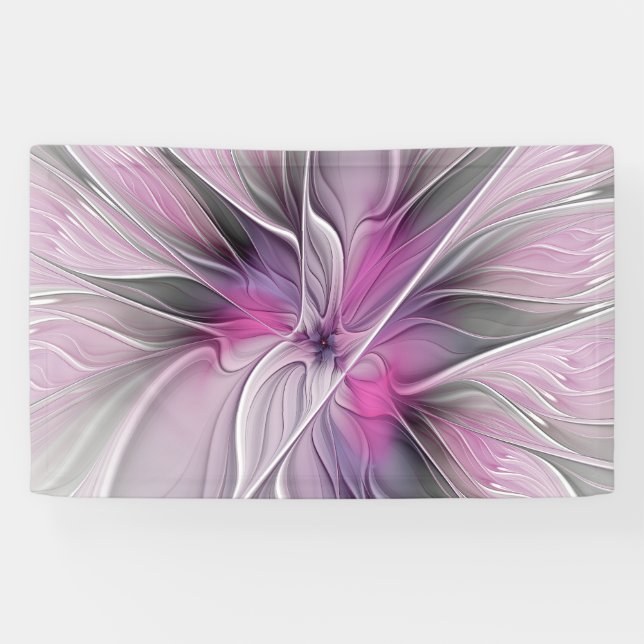 Banderoles Floral Fractal moderne Fleur Abstraite rose gris (Horizontal)