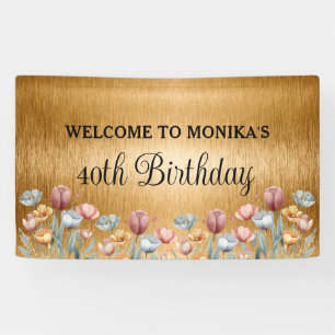 Banderoles Floral Gold Foil Joyeux anniversaire
