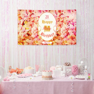 Banderoles Floral Moderne Élégant 21e Joyeuse fête d'annivers