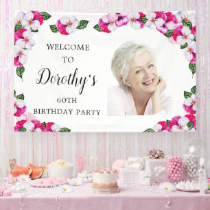 Banderoles Floral rose blanc 60e anniversaire Bienvenue
